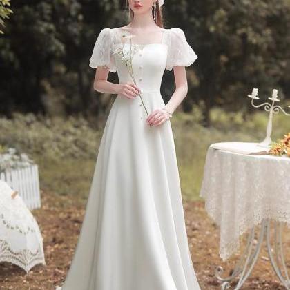 Satin Simple Wedding Dress, White Prom..