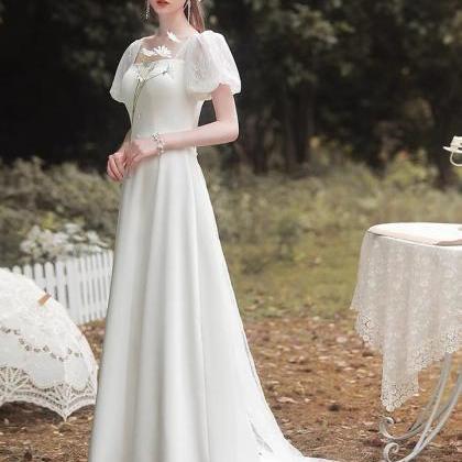 Satin Simple Wedding Dress, White Prom..