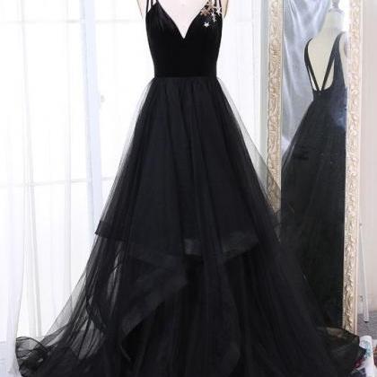 Spaghetti Strap Prom Dress,black Evening..