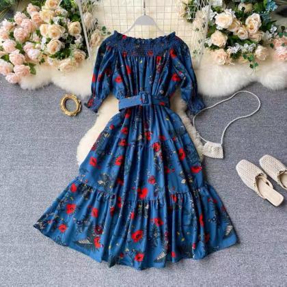 Flower Dress, Off-the-shoulder Printed Dress,..