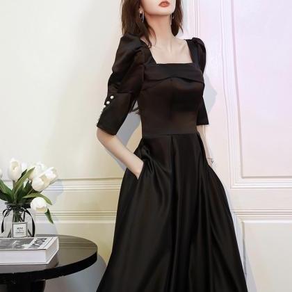 Black Evening Dress, Square Neck Prom Dress, Black..