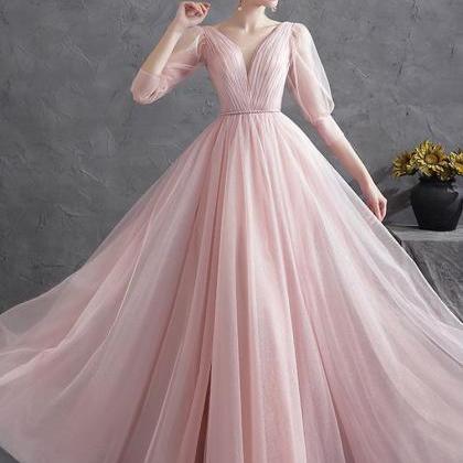 Blushing Pink Ruffle Evening Dresses Prom..