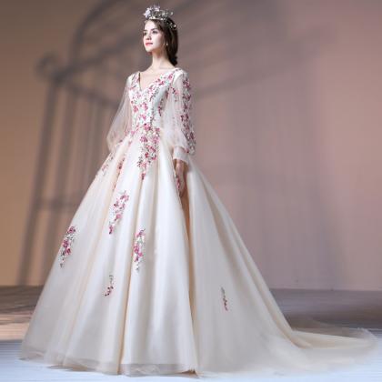 Lace Flower Bridal Dress Wedding Dress, Long..
