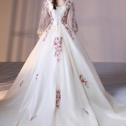 Lace Flower Bridal Dress Wedding Dress, Long..