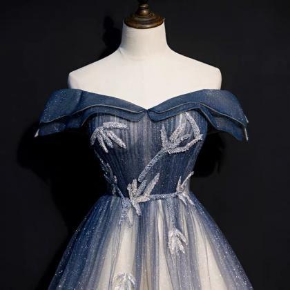 Off-the-shoulder Blue Evening Dress, Off Shoulder,..