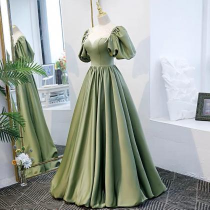Puffed Sleeve Evening Dress, Green Princess Dress,..