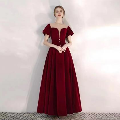 Summer Velvet Prom Gown, Sexy Red Party..