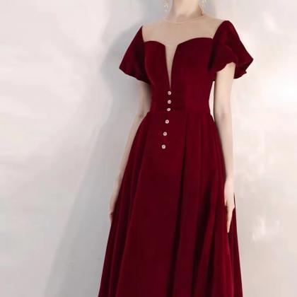 Summer Velvet Prom Gown, Sexy Red Party..