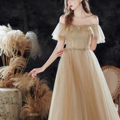 Champagne Prom Dresses, Gold Elegant Dresses, High..