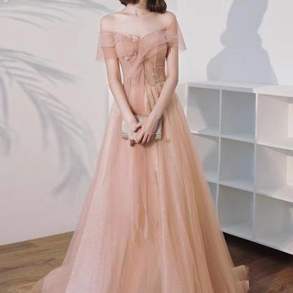 Pink Evening Dress, Temperament Long Dress, Off..
