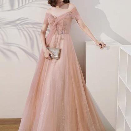 Pink Evening Dress, Temperament Long Dress, Off..