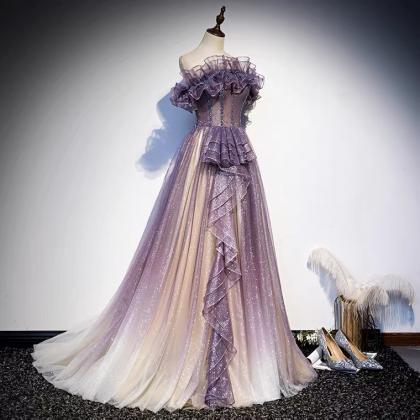 Purple Prom Dress, Strapless Evening Dress,..