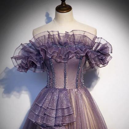Purple Prom Dress, Strapless Evening Dress,..