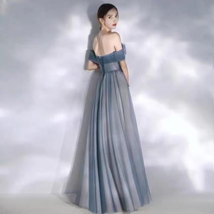 Blue Star Prom Dress, Off Shoulder Bridesmaid..