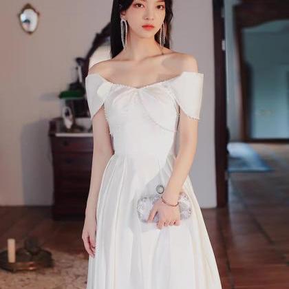 White Evening Dress, Off Shoulder Prom Dress,..