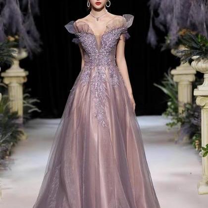 Purple Evening Dress, Temperament Long Prom Dress,..