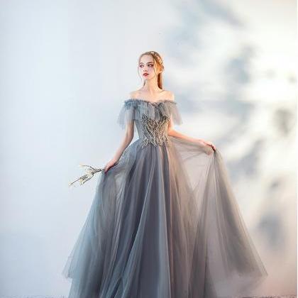 Noble Prom Dress ,off Shoulder Evening Dress,gray..