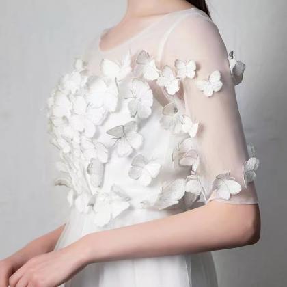Medium Sleeve Wedding Gown,, Simple, White Long..