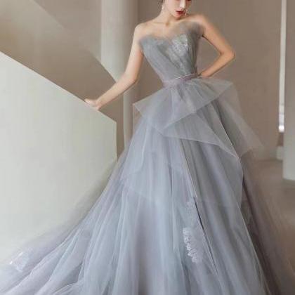 Gray Strapless Evening Dress, Fairy Dress, Heavy..