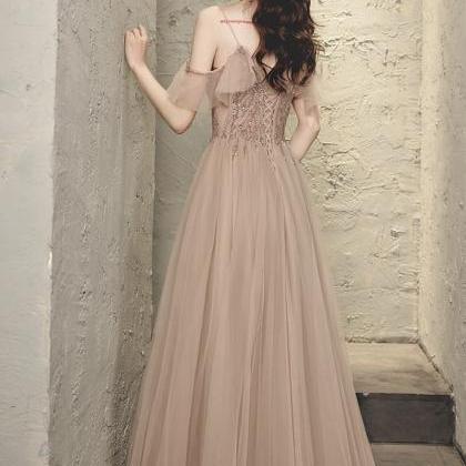 Champagne Prom Dress, Star Beaded Party Dress, Off..