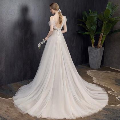 V-neck Light Wedding Dress, Wedding Dress With..
