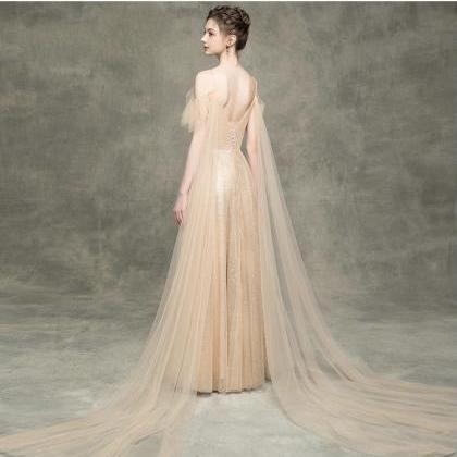 Champagne Star Prom Dress, Super Fairy, V-neck..