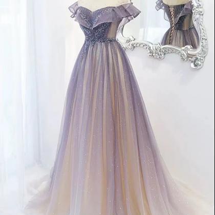 Grey/blue/purple Starry Prom Dress, Hepburn Style..