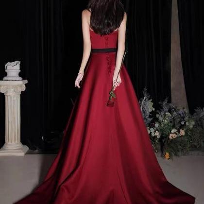 Burgundy Prom Dress, Strapless Evening Dress, Drag..