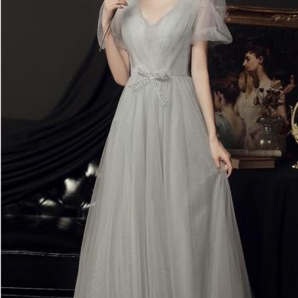 Gray Evening Dress, Ladies Long Temperament Dress,..