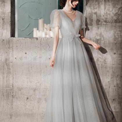 Gray Evening Dress, Ladies Long Temperament Dress,..