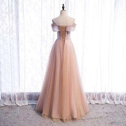 Pink Evening Dress, Long Off Shoulder Fairy..