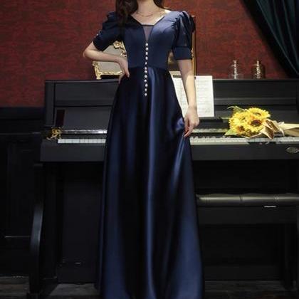 Navy Blue Evening Dress, Elegant, High Class Long..