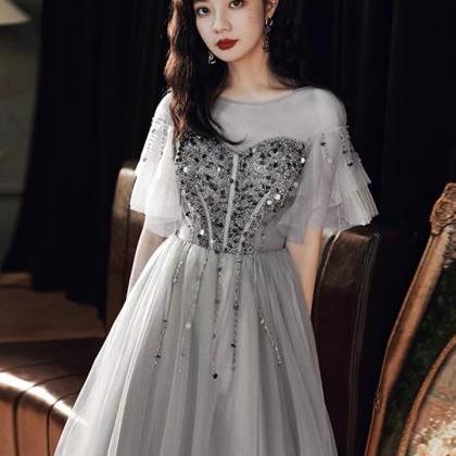 Grey Bridesmaid Dress, Fairy Evening Dress, Light..