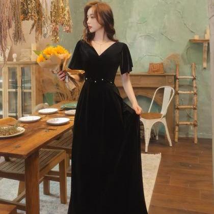 Black prom dress, velvet vintage dr..