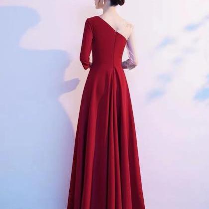 Long Sleeve Prom Dress, Red Formal Evening..