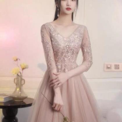 Long Sleeve Bridesmaid Dresses, Pink Homecoming..