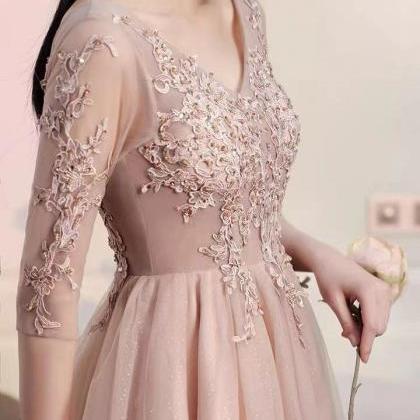 Long Sleeve Bridesmaid Dresses, Pink Homecoming..
