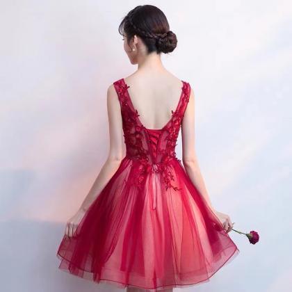 V-neck Bridesmaid Wedding Evening Dress , Red..