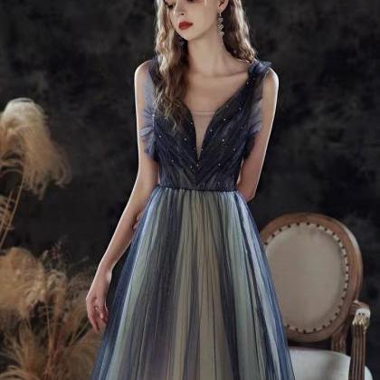 Sleeveless Evening Dress, Temperament Long Tulle..