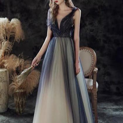 Sleeveless Evening Dress, Temperament Long Tulle..