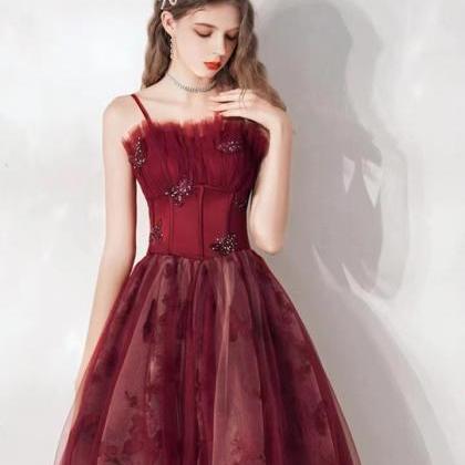 Summer, Long Red Prom Dress, Spaghetti Strap..