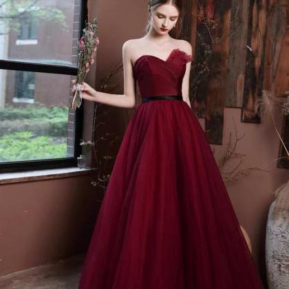 Temperament Red Prom Dress , Strapless Evening..