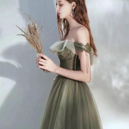 Off-the-shoulder Prom Gown, Classy Avocado Green..