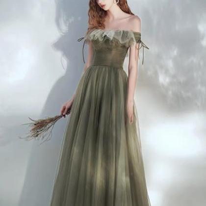 Off-the-shoulder Prom Gown, Classy Avocado Green..
