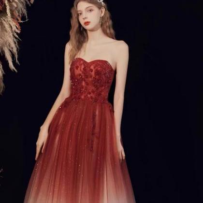 Red Prom Dress, Temperament Gradient Long Party..