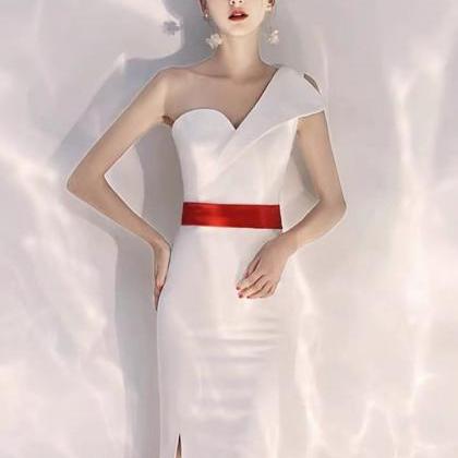 White One-shoulder Party Dress, Sexy Wedding Guest..