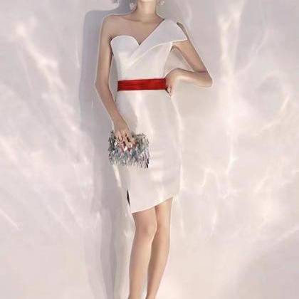 White One-shoulder Party Dress, Sexy Wedding Guest..