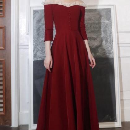 Burgundy Prom Gown, Off Shoulder Party Dress,..