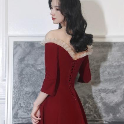 Burgundy Prom Gown, Off Shoulder Party Dress,..