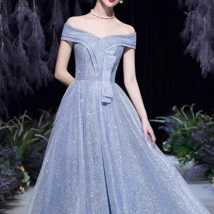 Blue Starry Evening Dress, Sparkling Prom Dress..